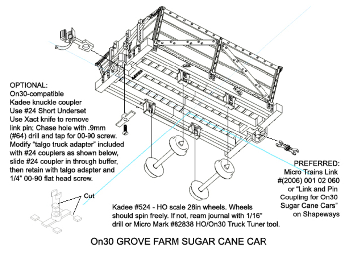 On30 Grove Farm Sugar Cane Car 3d printed Assembly instructions.