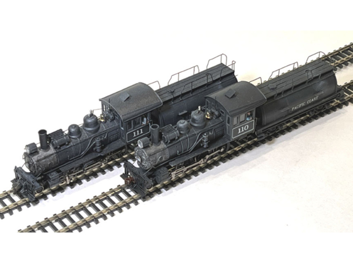 TTn42 Tender Trucks for PCRy 4-6-0 3d printed Finished models: Bachmann chassis, decals, wire railings, clear glazing, decals, etc. not included; requires Boiler, Cab and Tender Shapeways parts.