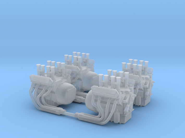 Set of 4 - V8 Engine with Velocity Stacks 3d printed