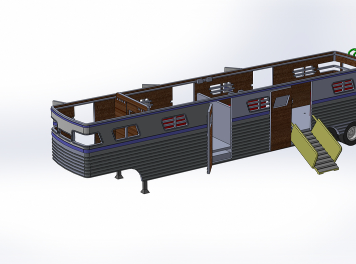 HO 1988 Streamliner 9 MkII Horsebox 3d printed Left view of CAD model with roof/roof-rails hidden to show interior.