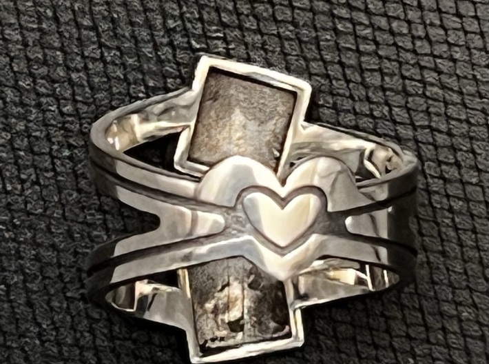 Dice and Heart Ring. Custom Available. 3d printed Antique Silver