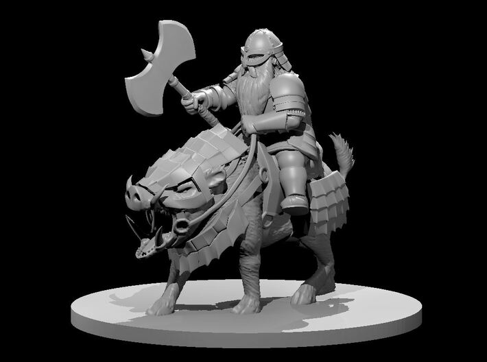 Dwarf Male Fighter on Boar Mount 3d printed