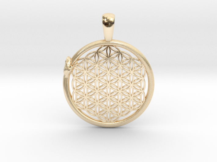 Flower of Life with Ouroboros Pendant 3d printed