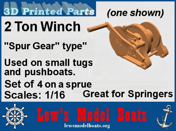 Winch (spur gear type), small tug, set of 4) 3d printed 2 ton manual deck winch