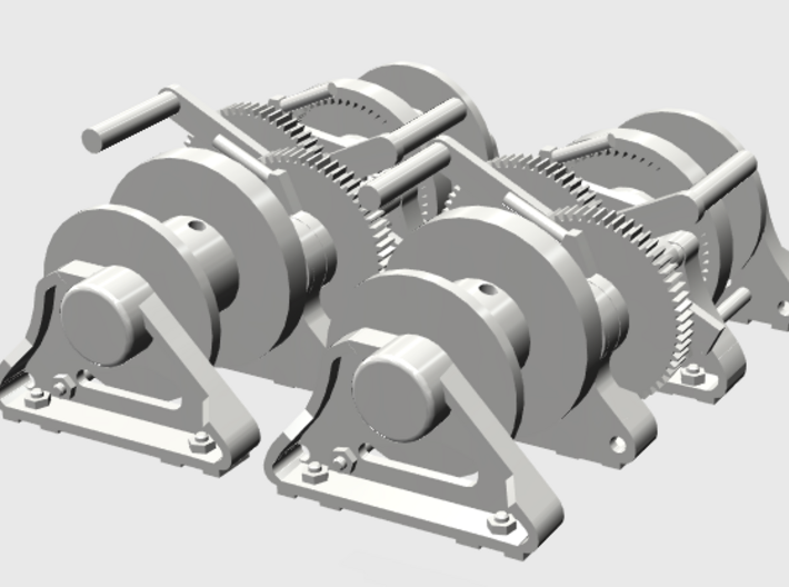 Winch (spur gear type), small tug, set of 4) 3d printed What you get (4 winches on a sprue)
