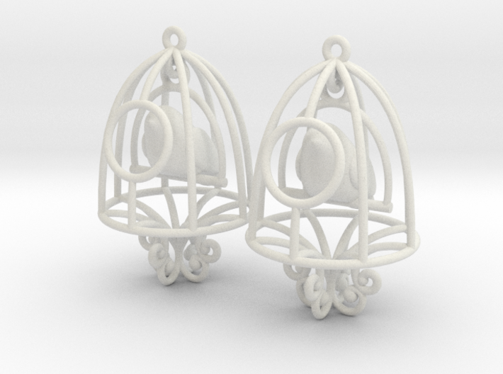 Bird in a Cage Earrings 03 3d printed 