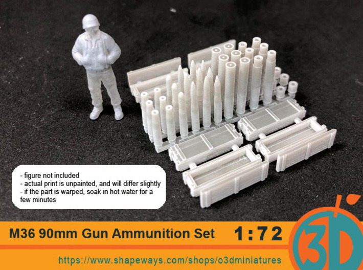 M36 90mm Gun Ammo Set 1/72 scale  3d printed 