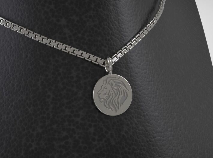 Silver Polished Round Solid Silver Lion Necklace  3d printed 