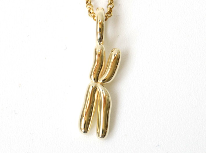Chromosome Pendant - Science Jewelry 3d printed Chromosome pendant in 14K gold plated brass