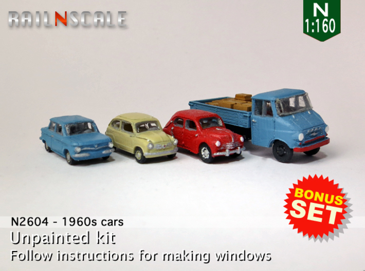 BONUS SET 1960s cars (N 1:160) 3d printed