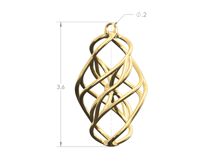 Implode Pendant 3d printed Front View (Inches)