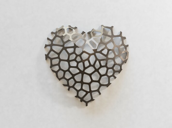 Wall Art: Heart Voronoi (Polished Metal) 3d printed