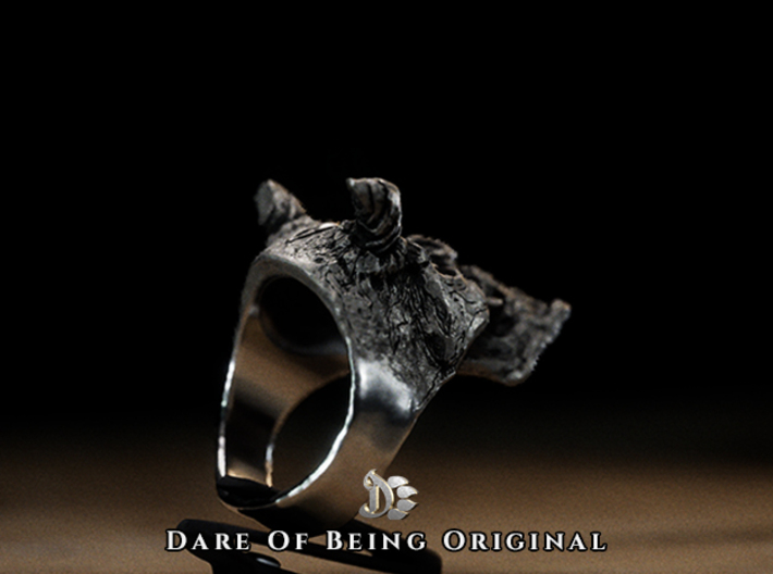Twin Eyed Oni Ring 3d printed Antique Silver