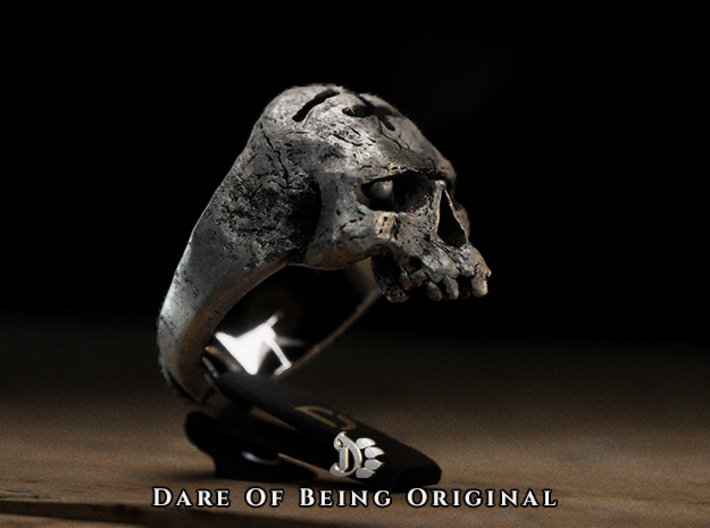 Inverted Cross Skull Ring 3d printed Antique Silver