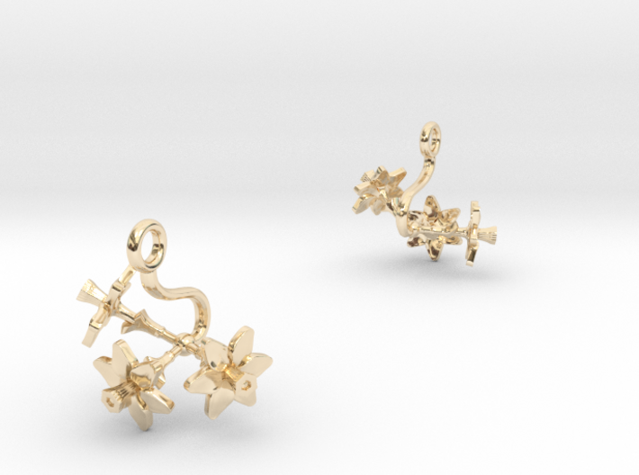 Earrings with three small flowers of the Daffodil 3d printed