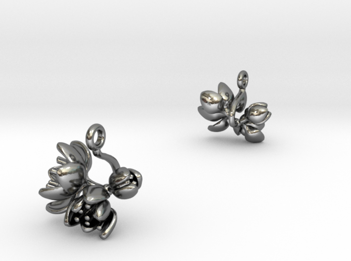 Earrings with three small flowers of the Tulip 3d printed