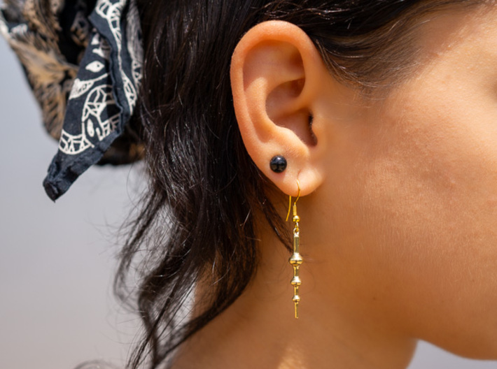 Triple Sphere - Drop Earrings 3d printed Natural Brass