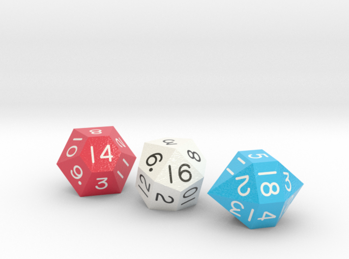 Set of three dice: d14, d16 and d18 3d printed