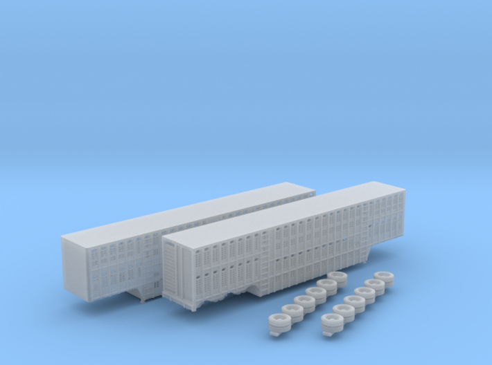 1:160 N Scale 3 Axle 53' Livestock Trailer x2 3d printed