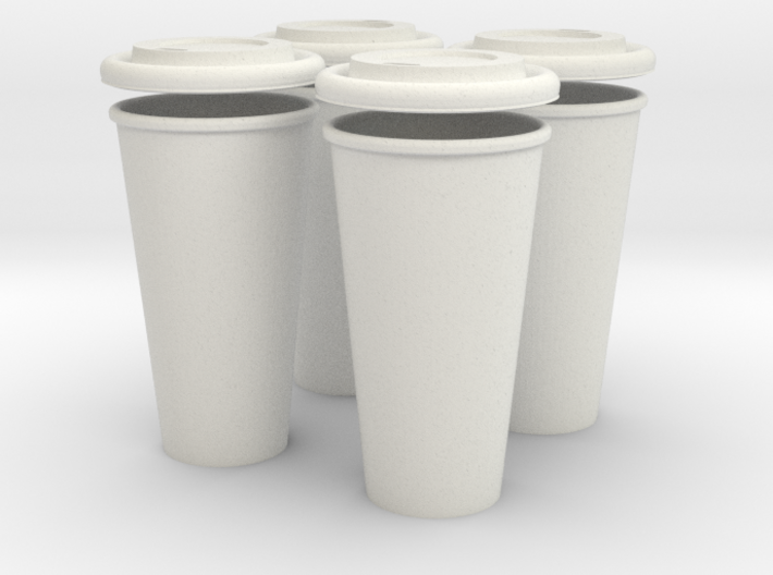 BJD Doll Coffee House Cup and Lid - Set of 4 3d printed