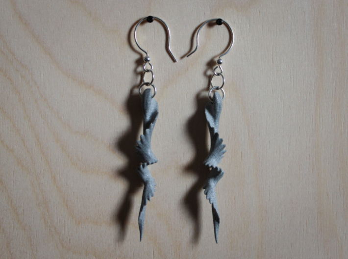 Temporal Twist Drop Earrings 3d printed Shown with Silver French Hooks and Jump Rings - Not Included 