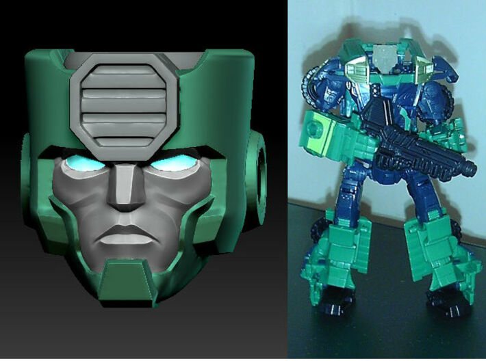 KUP homage Ironside for TF Prime Ironhide 3d printed Ironside head printed in Frosted Ultra Detail on TF Prime Kup body
