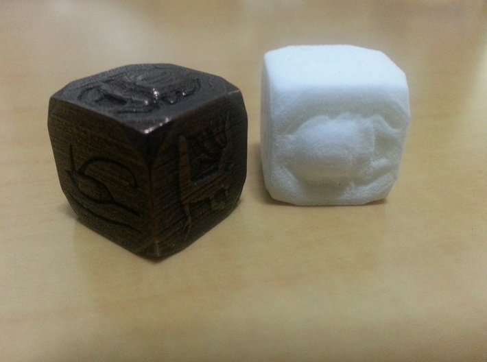 Egyptian Themed Die 3d printed White Strong Flexible and Polished Bronze Steel