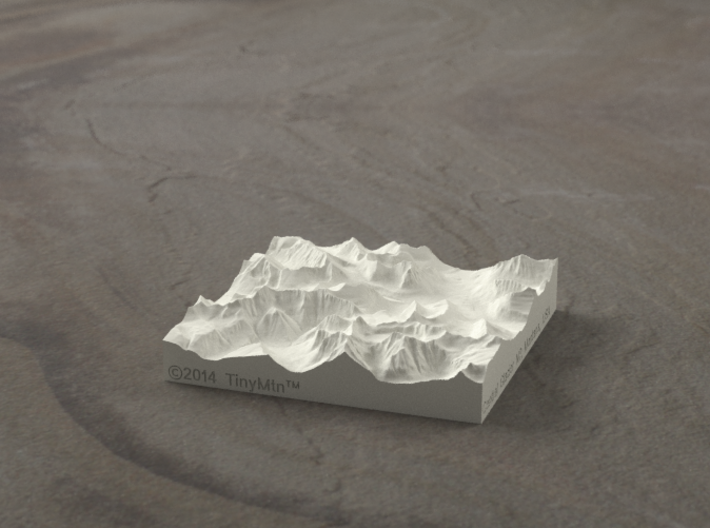 3'' Glacier National Park, Montana, USA, Sandstone 3d printed Rendering of model, looking East over the Going-to-the-Sun Road