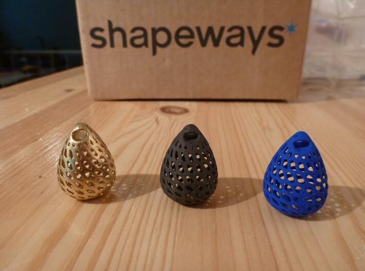 Big Patterned Egg Pendant - Metallic Material 3d printed Bronze, Black Steel, Blue Strong and Flexible Plastic