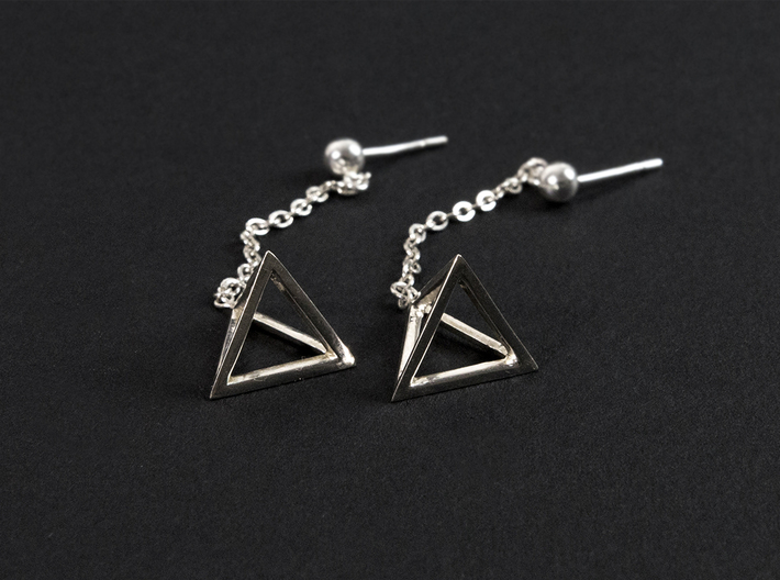 Tetrahedron earrings 3d printed 