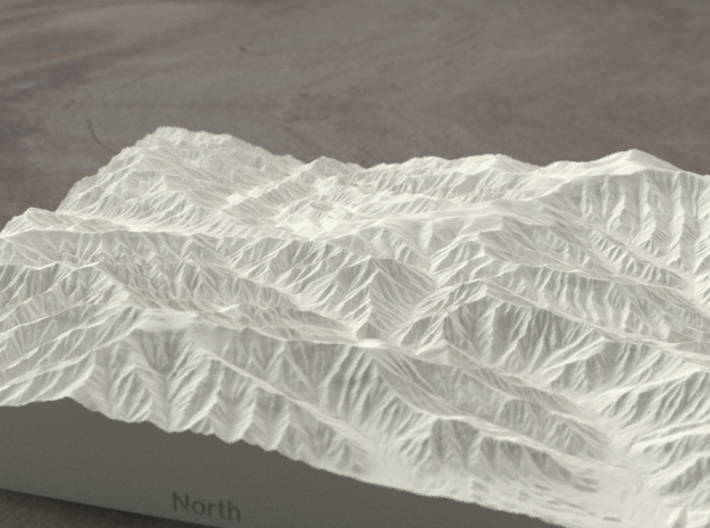 8'' Great Smoky Mountains, TN/NC, USA, Sandstone 3d printed Rendering of model from the North, Mt Le Conte is in the foreground