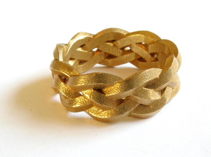 Four-strand Braid Ring 3d printed Ring printed in raw brass