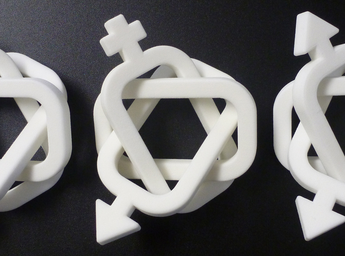 A set of equivalent Borromean rings 3d printed Equivalent Borromean Rings