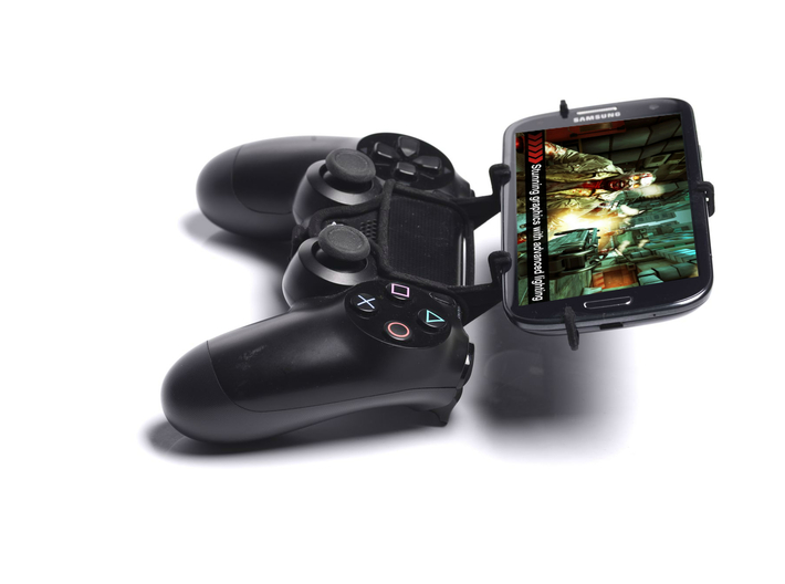 Controller mount for PS4 &amp; Samsung Galaxy Win Pro 3d printed Side View - A Samsung Galaxy S3 and a black PS4 controller