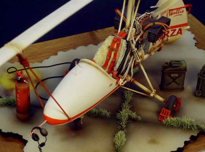 1/18 scale Wallis WA-116 Agile autogyro model kit 3d printed Built model on diorama