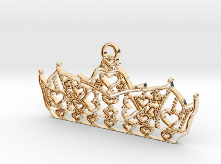 Queen of Hearts crown tiara charm or pendant 2mm t 3d printed