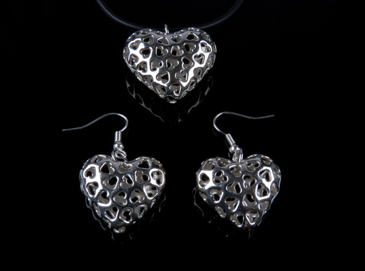 Small hearts, Big love (from $17.50) 3d printed Showing Pendant + Earrings