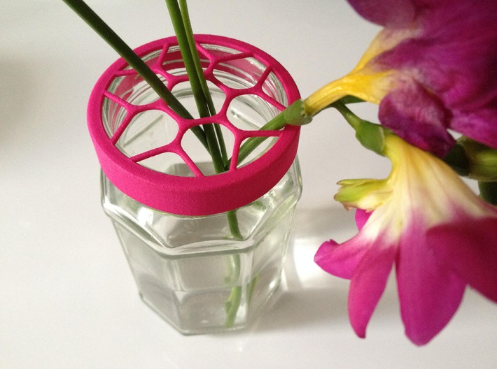 Flower Vase cap for jar size:58 (4 leads) 3d printed Flower Vase Cap Pink