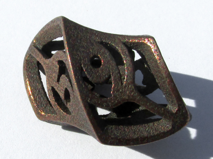 Twisty Spindle d6 3d printed In Polished Bronze Steel