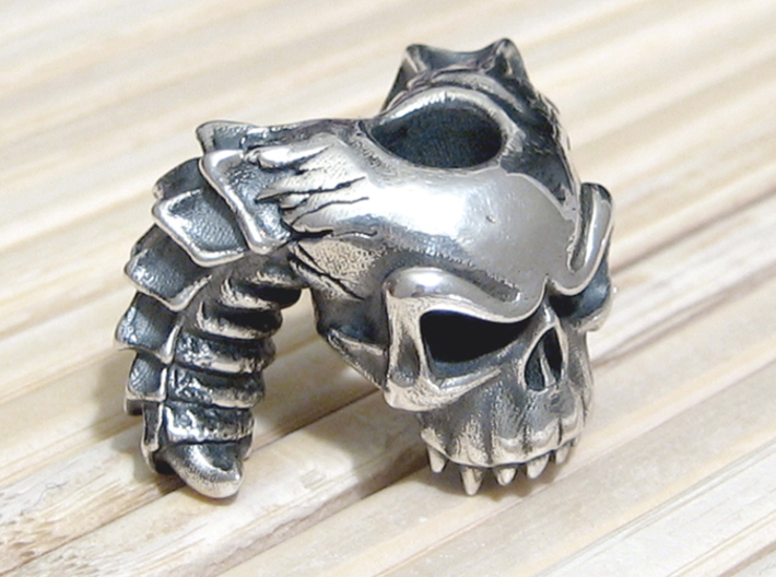 Silver Skull Bead - Demon 3d printed Standard Silver - Added Patina - Light Polish