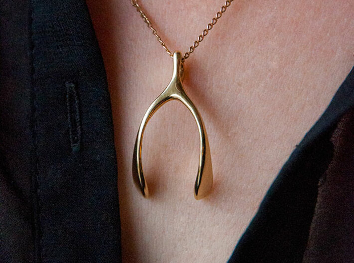 Whishbone pendant 3d printed Gold plated brass