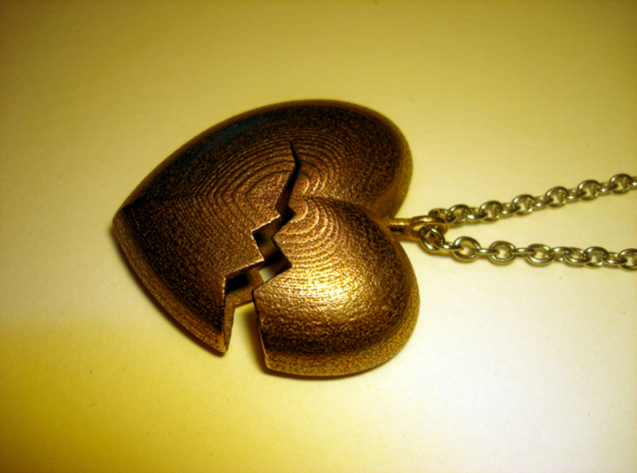 Broken Heart Pendant 3d printed Stainless Steel - Photo of an actual printed item (chain not included)