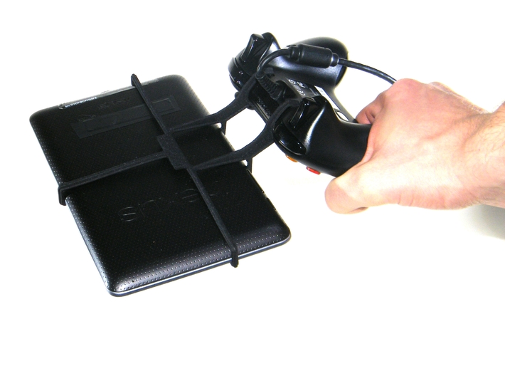 Controller mount for Xbox 360 & Asus Memo Pad FHD1 3d printed In hand - A Nexus 7 and a black Xbox 360 controller