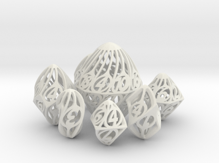Twisty Spindle Dice Set with Decader 3d printed