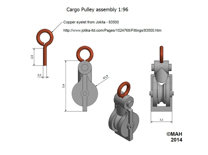 Cargo Pulley Non-working x 16 1/96 3d printed 