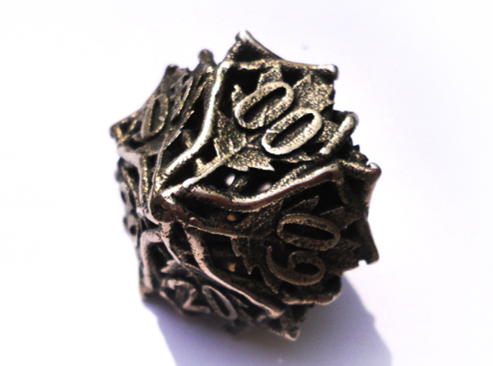 Botanical Decader d10 (Oak) 3d printed In stainless steel and inked