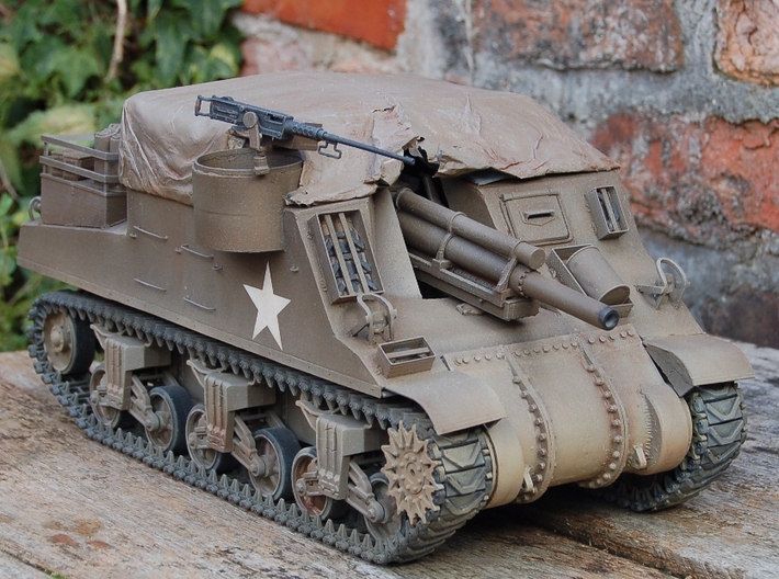 1/16 Heng Long M4 Sherman Three Piece Transmission 3d printed Finished part on a M7 Priest (which uses the HL M4 lower hull). This was printed on my printer (Duplicator 4x).