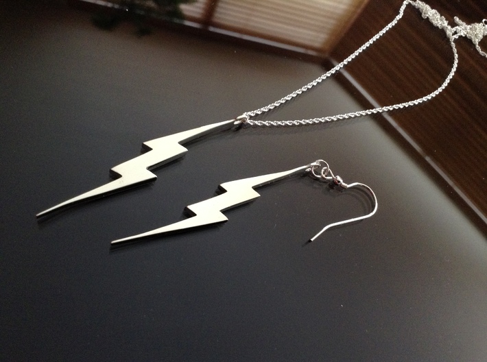 Lightning Bolt CN Power Earrings / Pendant L914001 3d printed Polished Silver