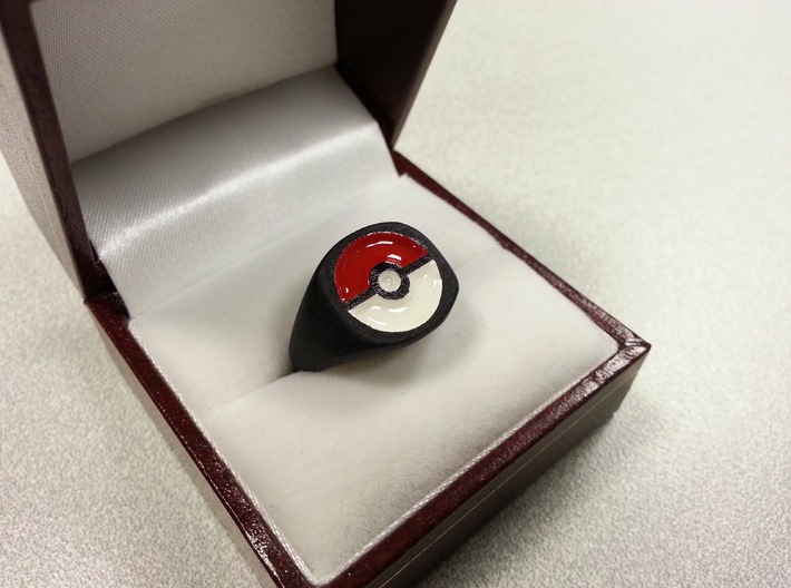 Pokeball Ring-Wide Band (Edit size in description) 3d printed Plus Acrylic Paint and Clear Nail Polish for shine