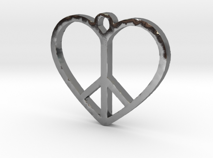 Peace Sign Heart Love Pendant 3d printed